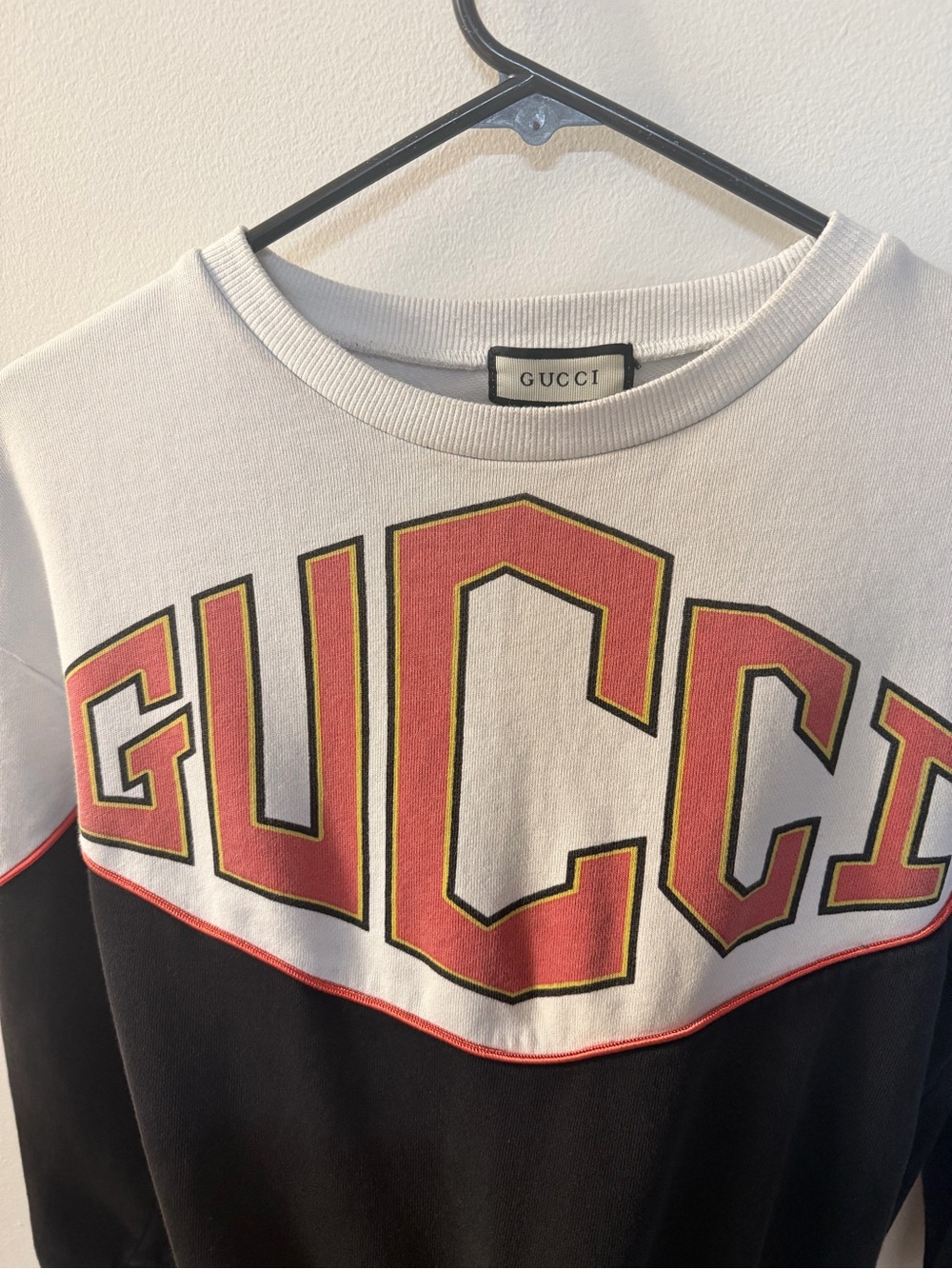 Gucci Colorblock Crewneck Sweater in White, Black and Red